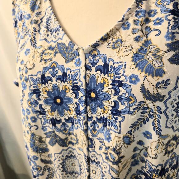 W5 Anthropologie Womens Blue Floral Eyelet Blouse Cottage Core Tie Front Top Med - Picture 5 of 8